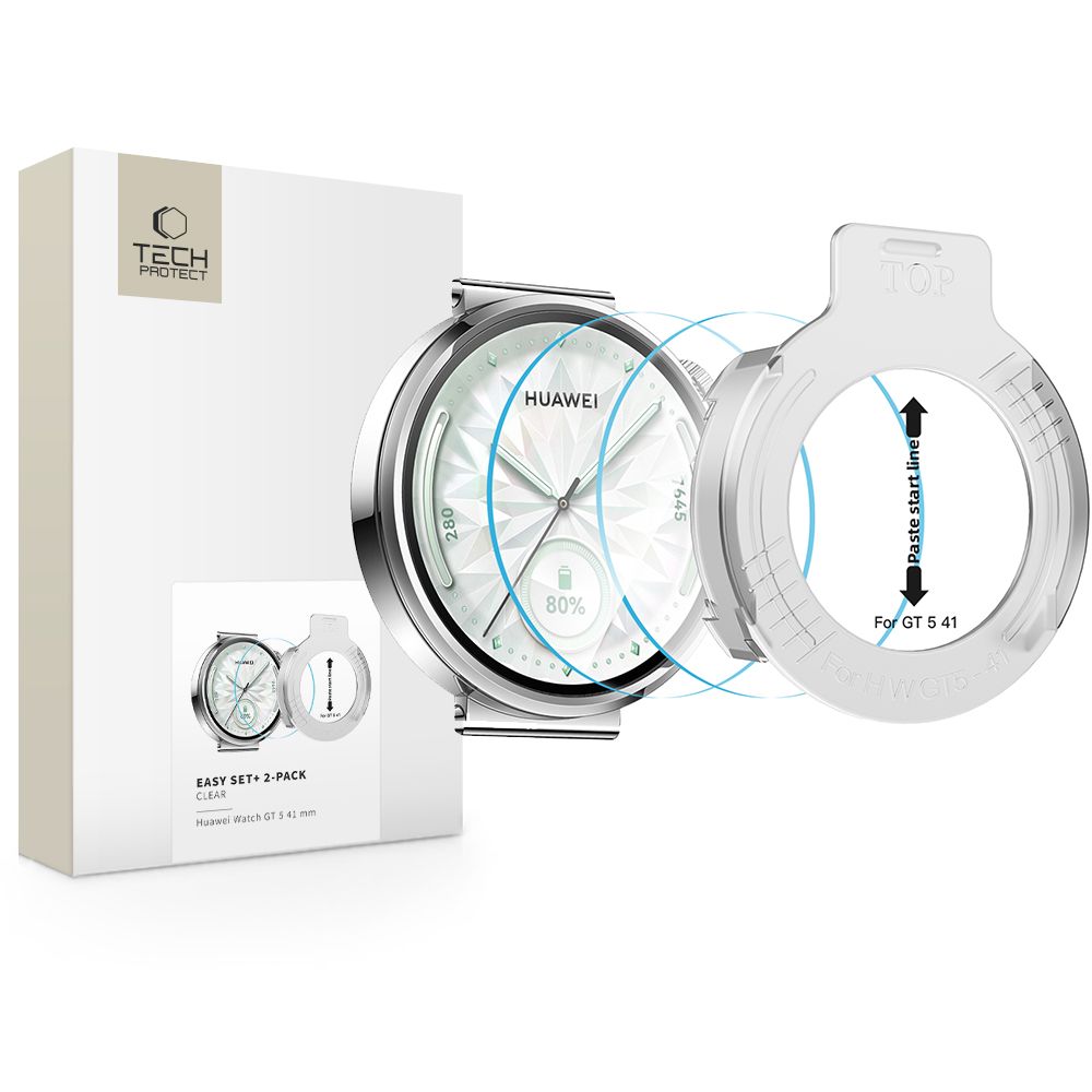 Tech-Protect Easy Set+ 2 rinkinys grūdintas stiklas Huawei Watch GT 5 41 mm - skaidrus