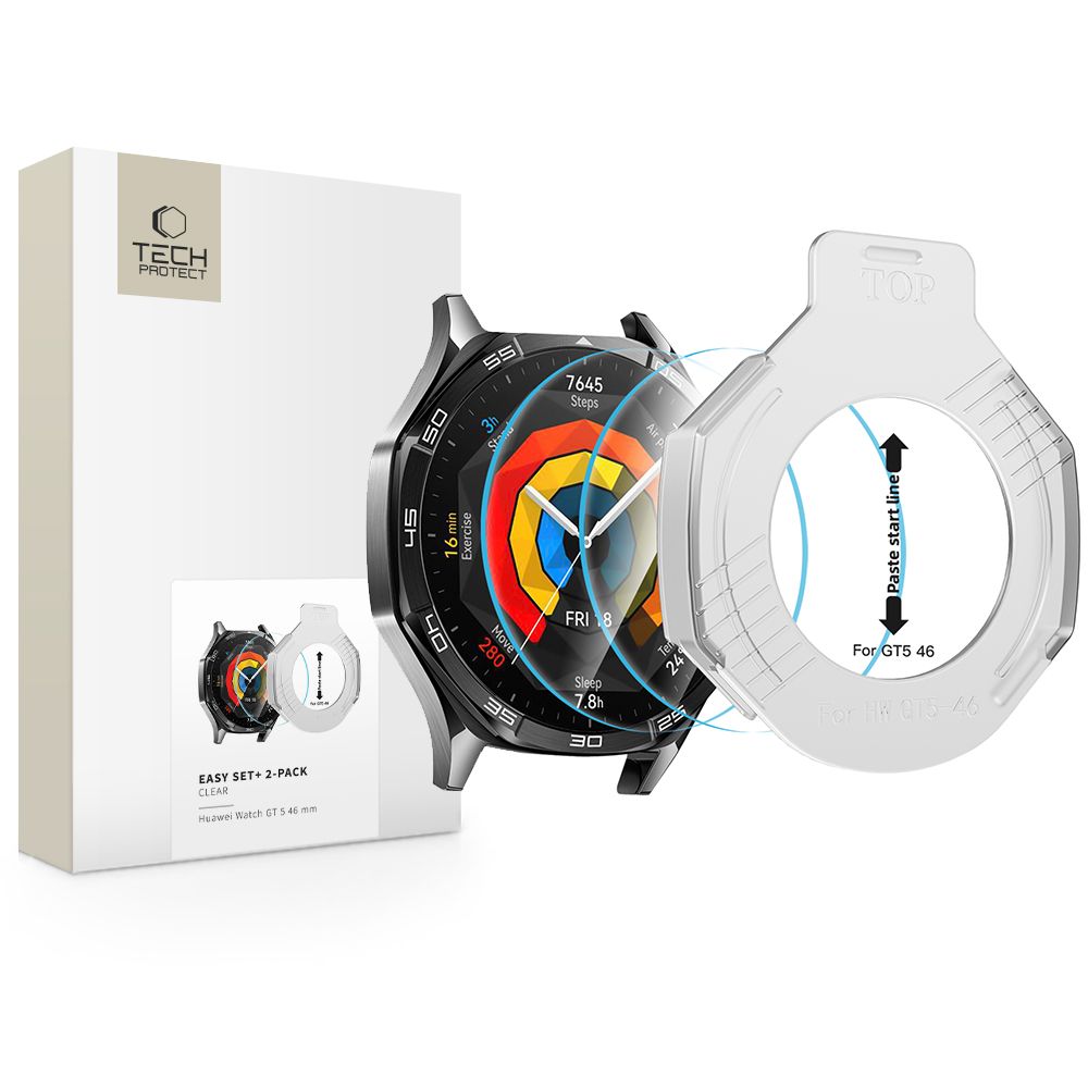 Tech-Protect Easy Set+ 2 rinkinys grūdintas stiklas Huawei Watch GT 5 46 mm - skaidrus