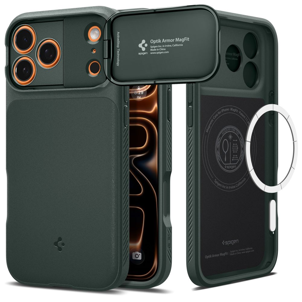 Spigen Optik Armor Magnetinis dėklas telefonui iPhone 17 Pro Max - žalias