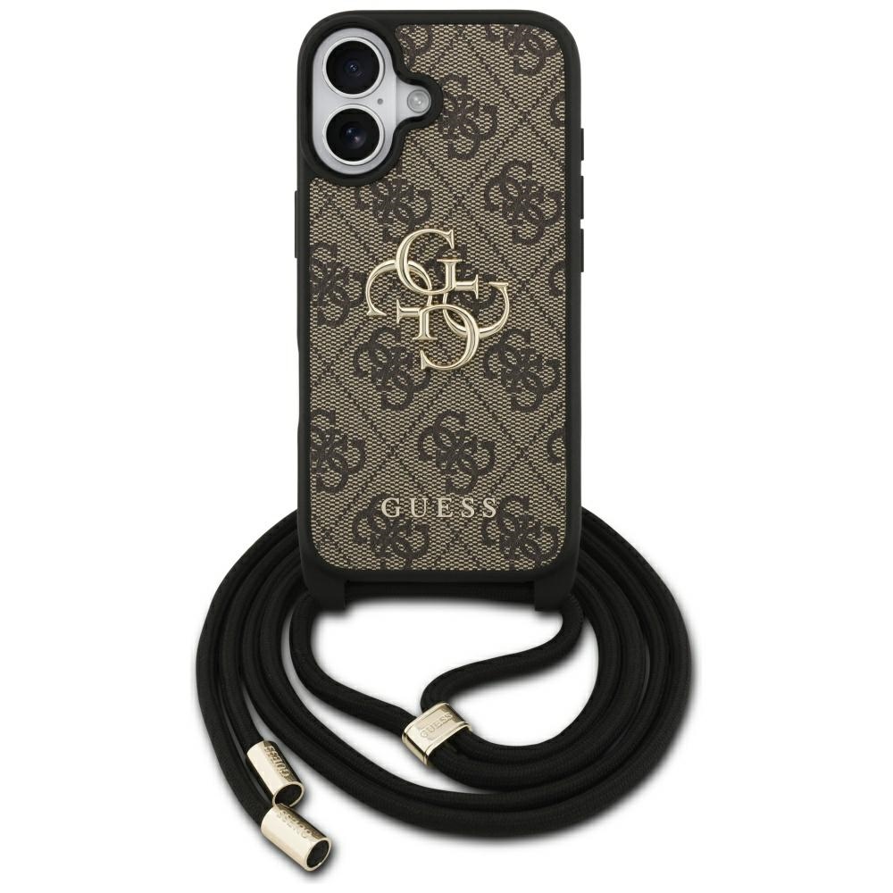 Originalus dėklas GUESS 4G Didelis logotipas su pečių dirželiu iPhone 17 rudas