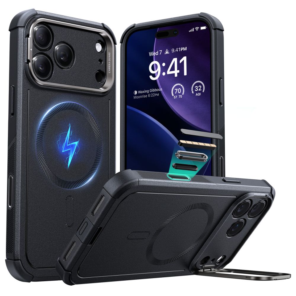 ESR Cyber Kickstand Magnetinis dėklas telefonui iPhone 17 Pro Max - juodas