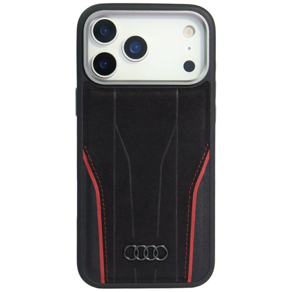 Audi R8 Natūralios odos Magnetinis dėklas telefonui iPhone 17 Pro Max - juodas ir raudonas