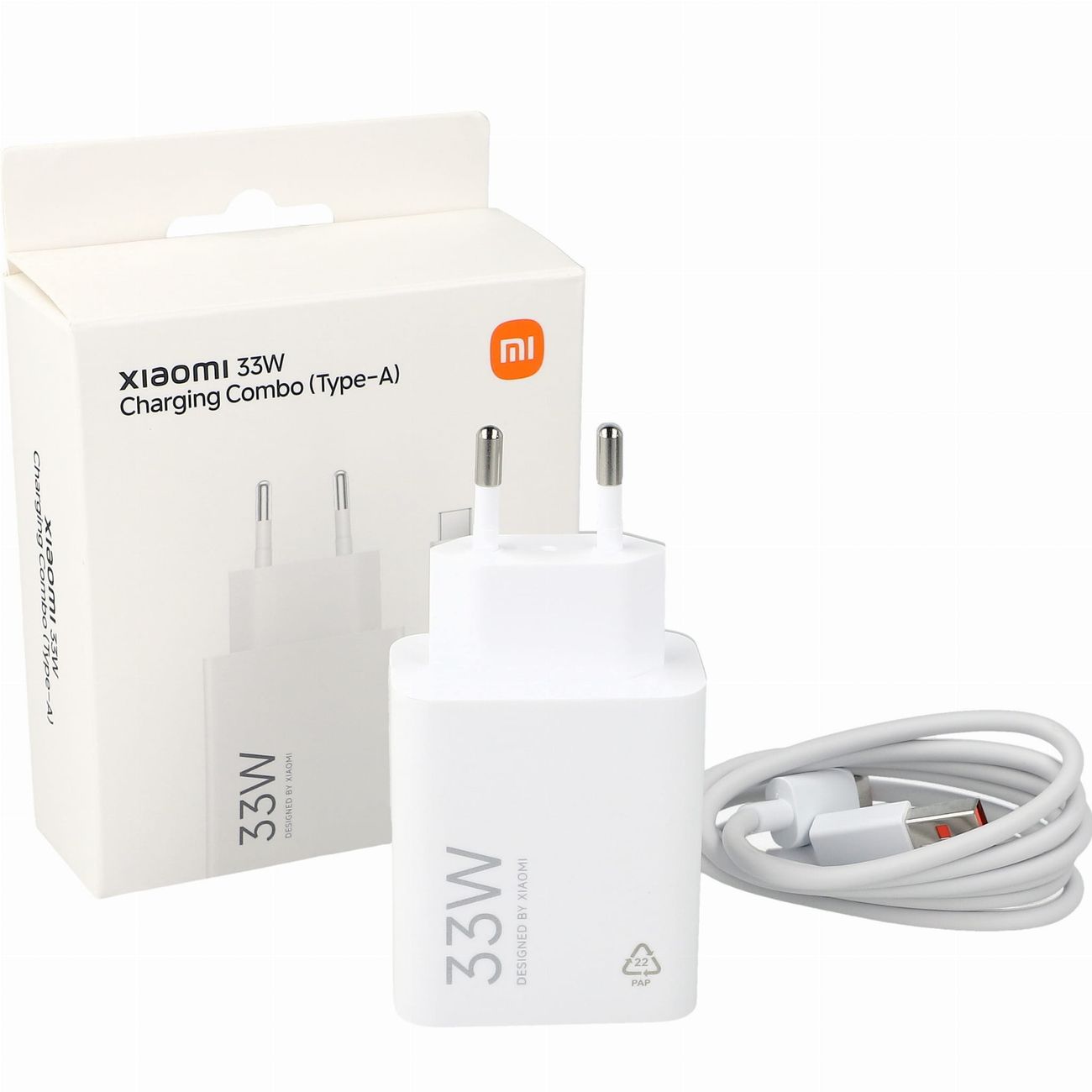 Xiaomi MDY-16-EF 1xUSB-A 33W sieninis įkroviklis su 3A USB-C kabeliu - baltas