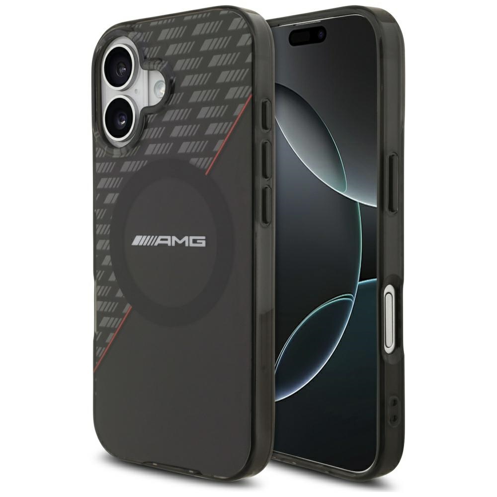 AMG Dvigubo sluoksnio permatomas rombų magnetinis dėklas telefonui iPhone 17 - juodas ir raudonas