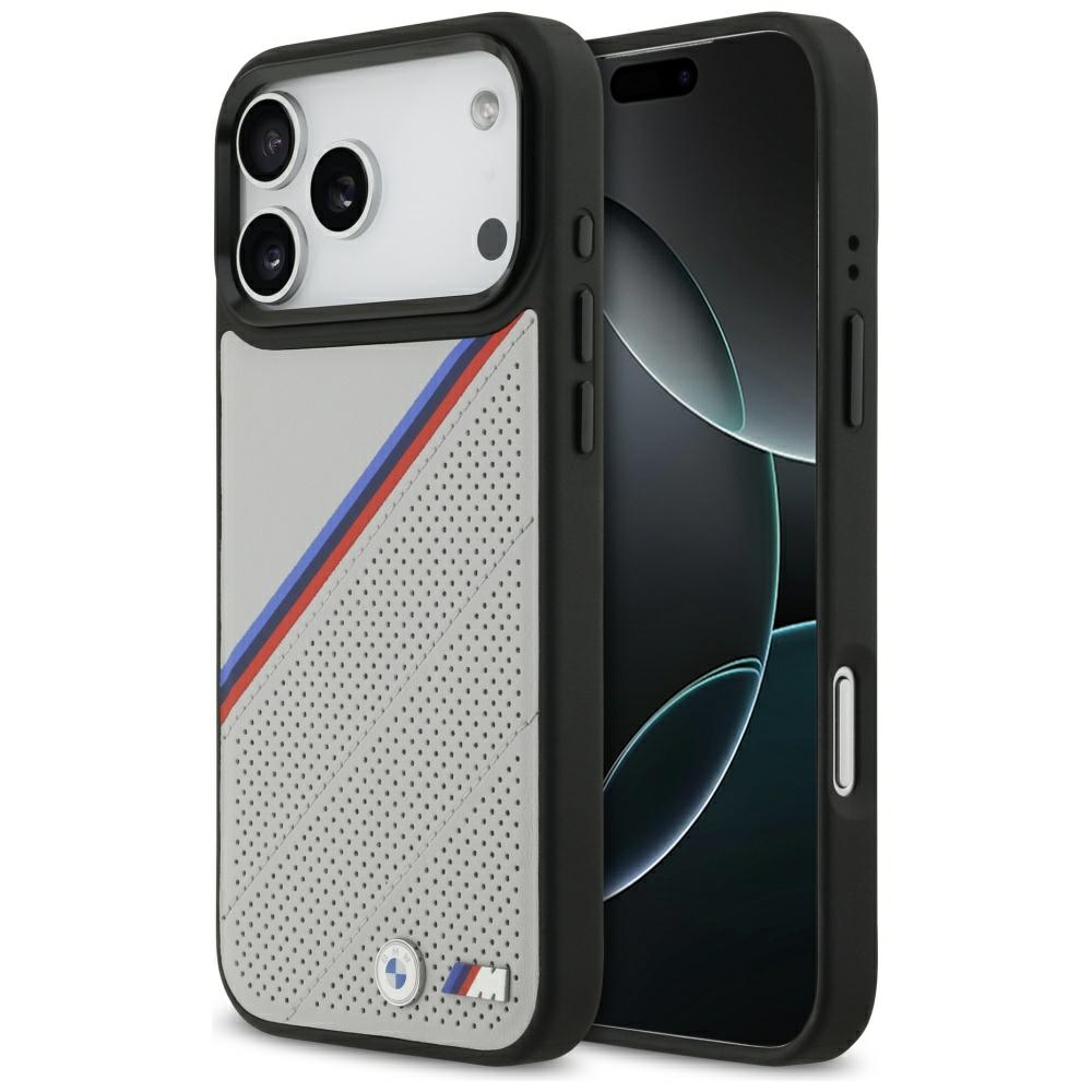 BMW M trispalvis metalinis logotipas magnetinis dėklas telefonui iPhone 17 Pro Max - pilkas