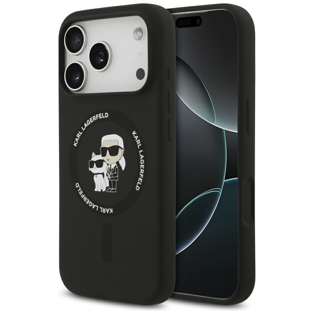 Dėklas Karl Lagerfeld Liquid Silicone Karl and Choupette MagSafe Apple iPhone 17 Pro Max juodas