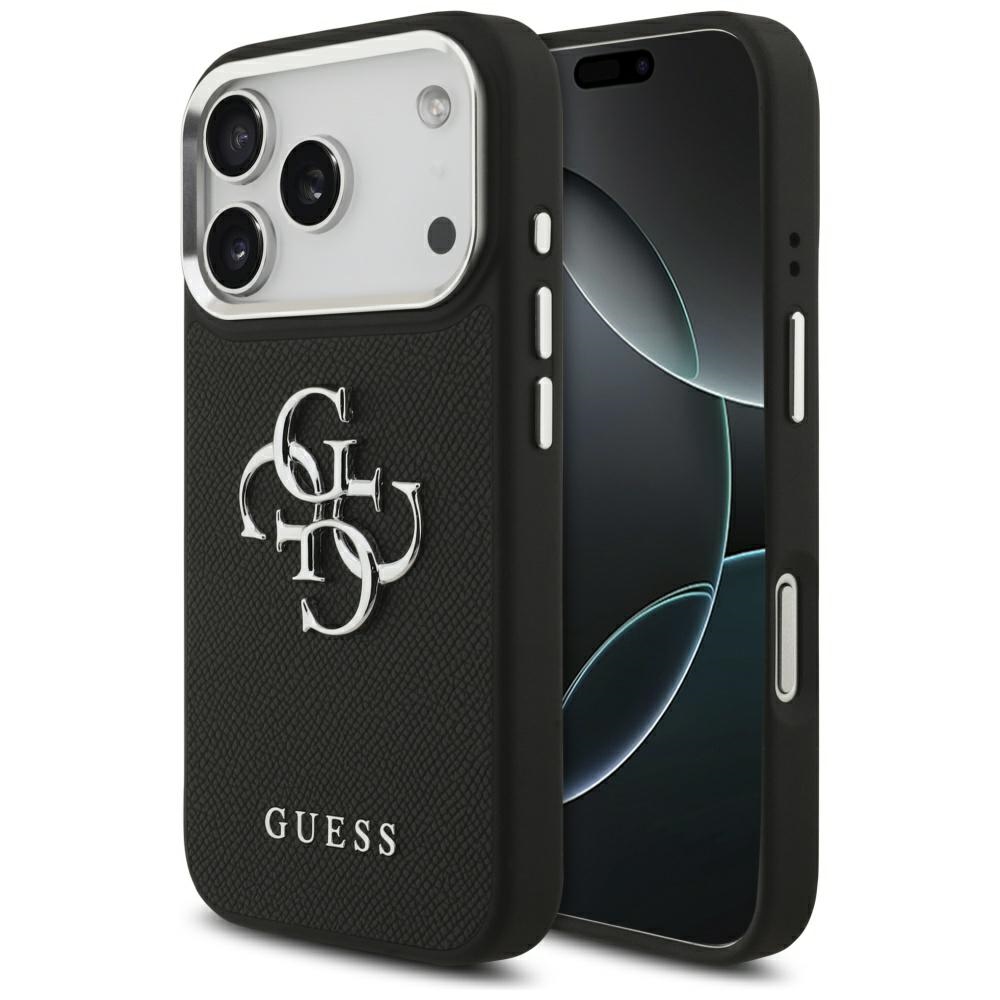 Guess Grained Big 4G Classic Logo dėklas telefonui iPhone 17 Pro - juodas
