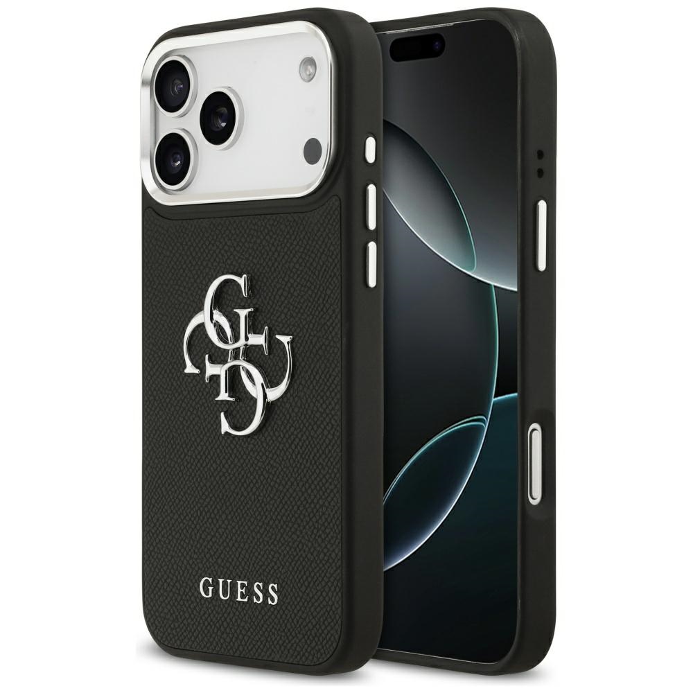 Guess Grained Big 4G Classic Logo dėklas telefonui iPhone 17 Pro Max - juodas