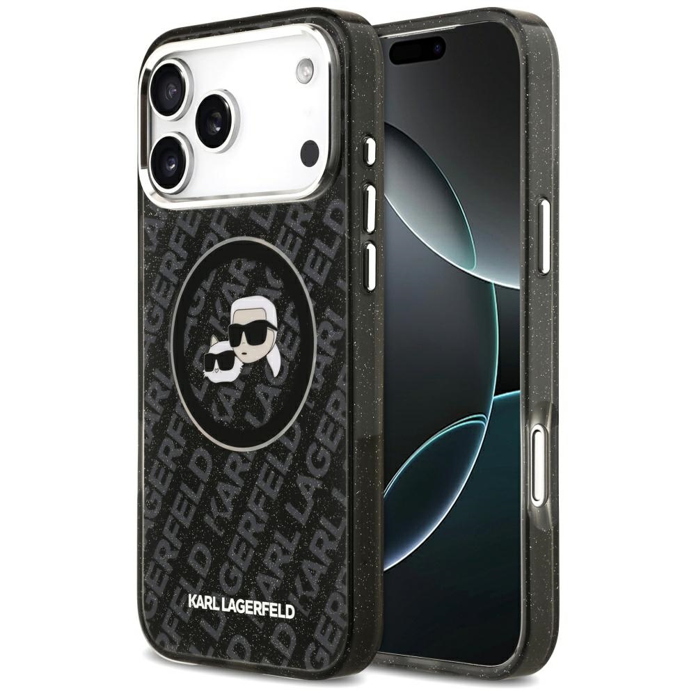 Dėklas telefonui Karl Lagerfeld IML Glitter Karl&Choupette Heads Logo MagSafe iPhone 17 Pro Max - juodas