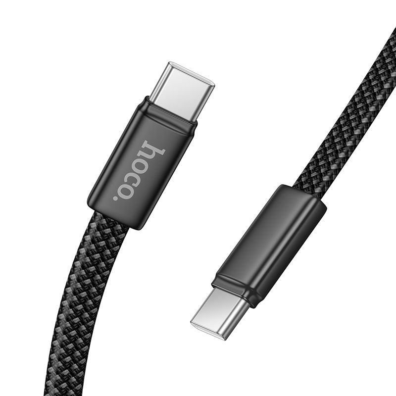 Plokščias kabelis USB C į USB C Hoco 3A 60W 1 m X125 juodas