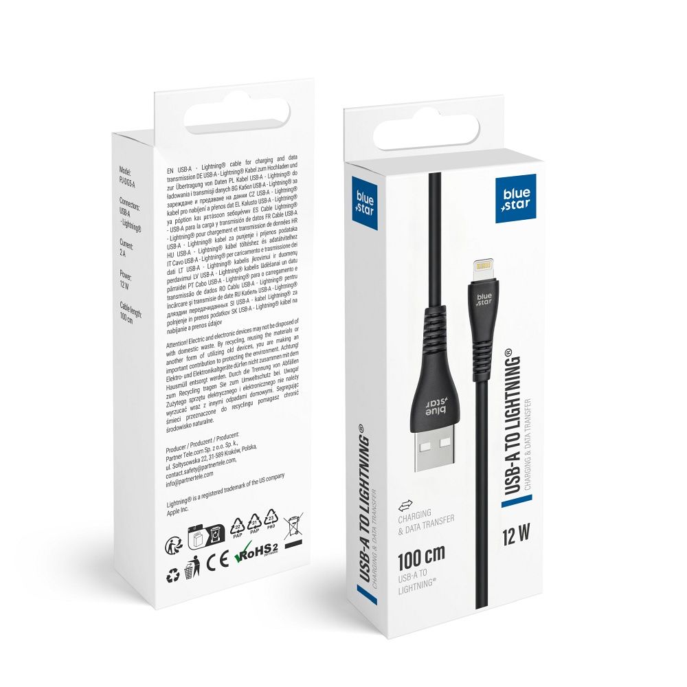 Laidas USB A į Lightning Blue Star 2A 12W 1 m PJ-DG5-A juodas
