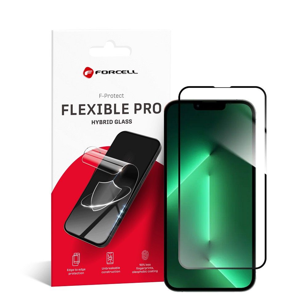 Forcell lankstus nano stiklas 5D Iphone 13/13 Pro/14/16e juodas
