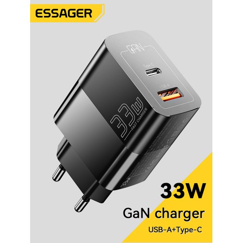 Įkroviklis Essager GaN Pinson juodas 33W (PD / QC3.0)