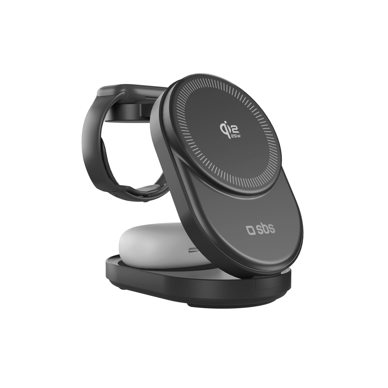SBS Qi2.2 25W indukcinė 3-in-1 sulankstoma įkrovimo stotelė su MFI sertifikatu - juoda