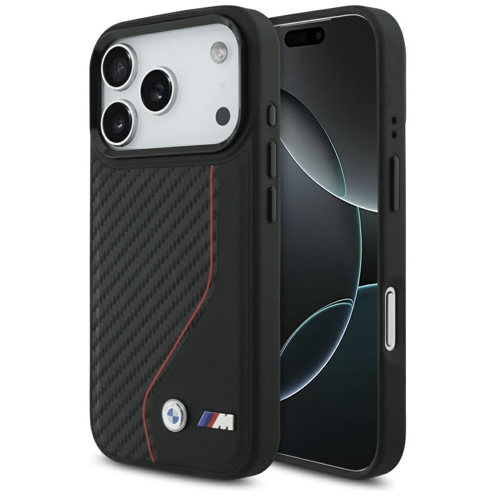 BMW M Carbon Line & Logo MagSafe dėklas iPhone 17 Pro - raudonas