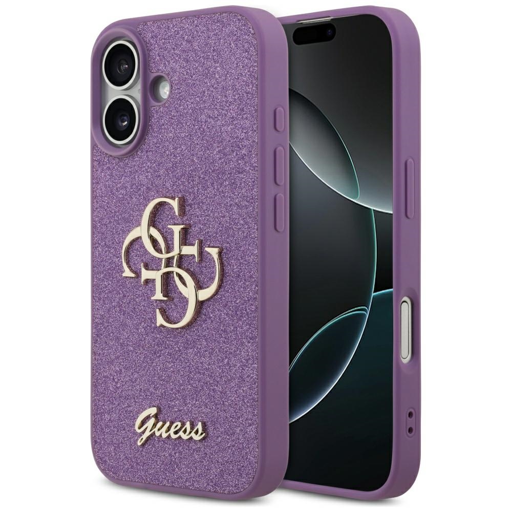 Guess Fixed Glitter Big 4G dėklas telefonui iPhone 17 - violetinis
