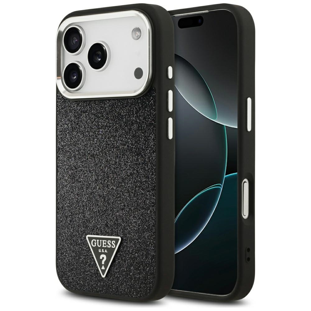 Guess Blizgus Trikampio Logotipas Magnetinis dėklas telefonui iPhone 17 Pro - juodas