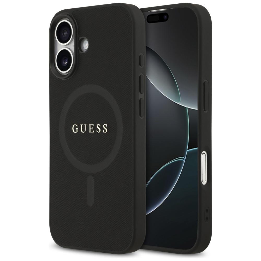 Guess Saffiano Classic Logo MagSafe dėklas for iPhone 17 - juodas