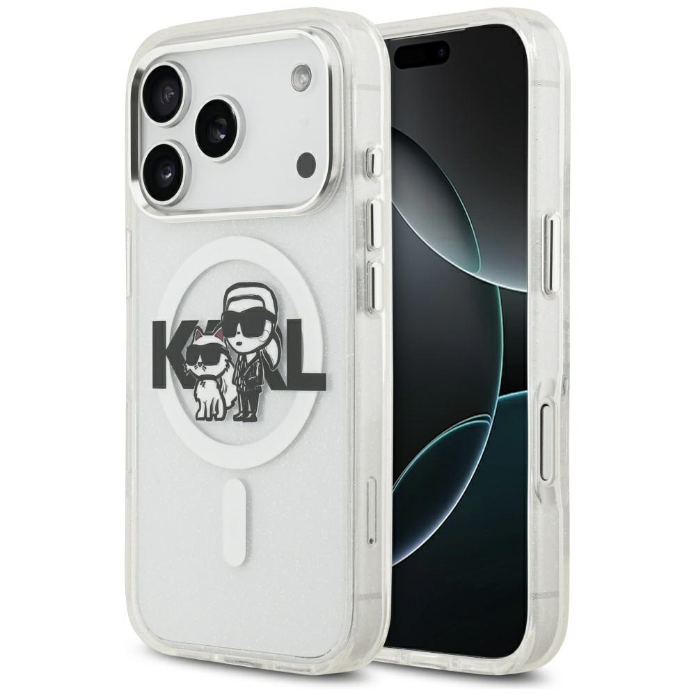 Karl Lagerfeld IML Glitter Karl & Choupette Sketch Logo MagSafe чехол для iPhone 17 Pro - прозрачный