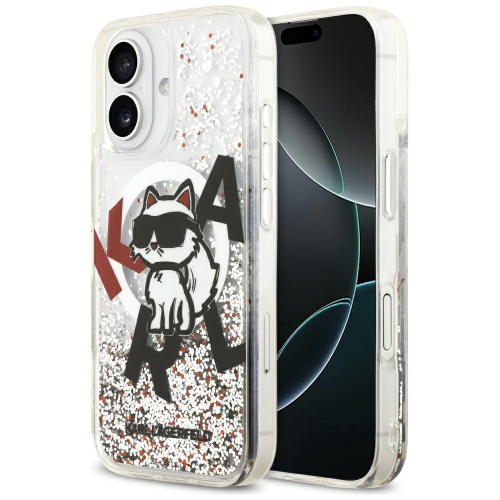 Karl Lagerfeld Skystas Blizgučiai Choupette Logo Magnetinis Dėklas telefonui iPhone 17 - Skaidrus