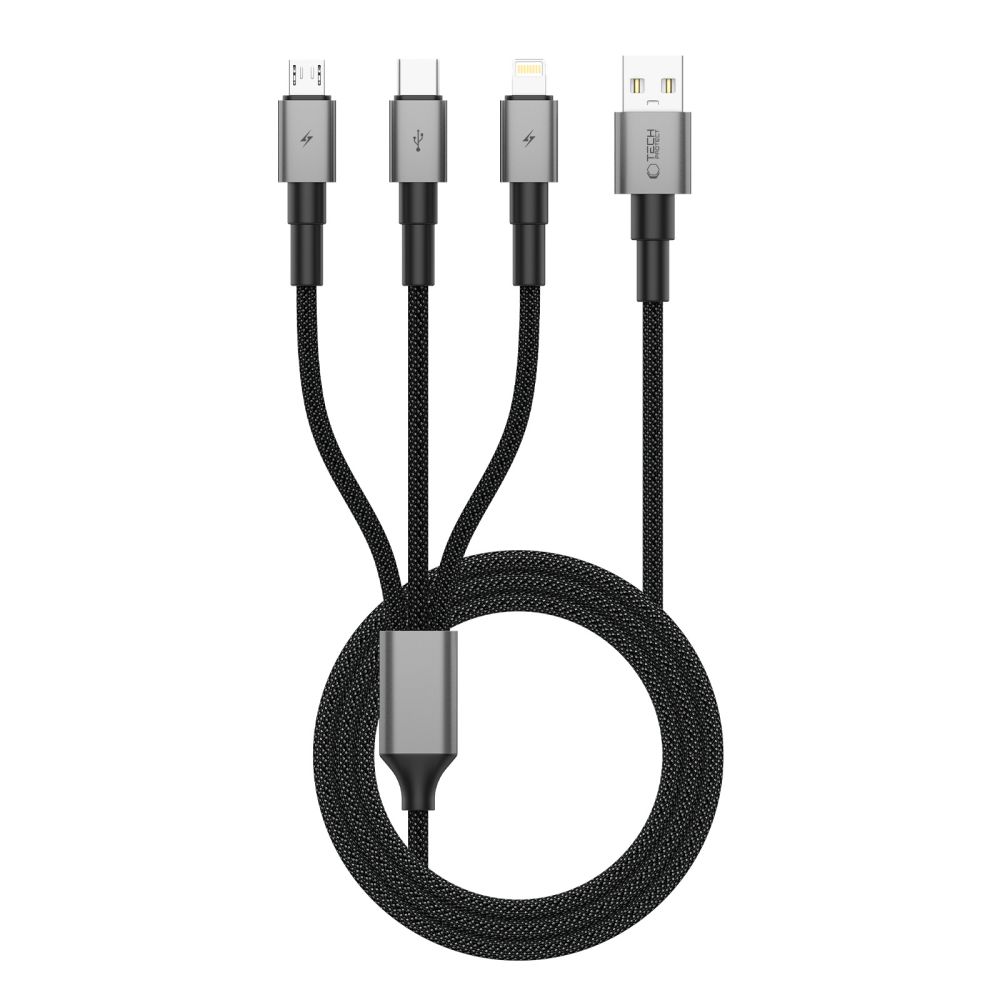 Кабель Tech-Protect UltraBoost DNA 3in1 USB-C Micro-USB Lightning 120 см - серый
