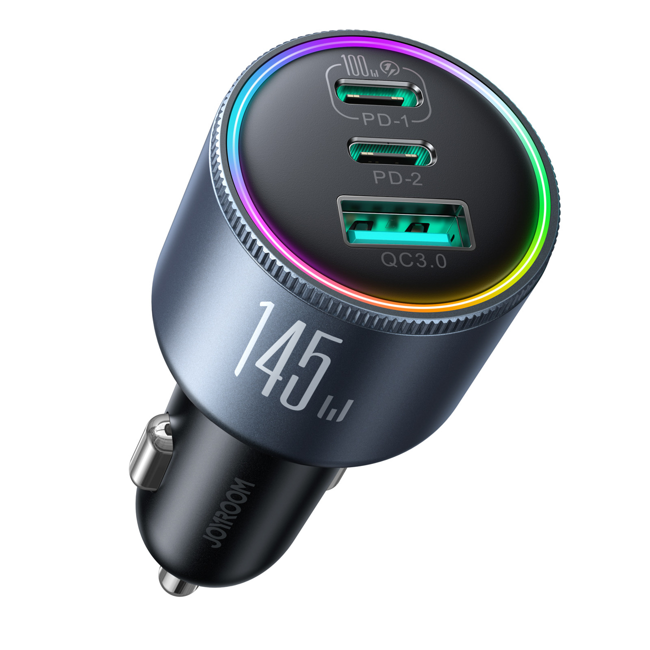 Joyroom JR-CCN07 145W automobilinis įkroviklis 2xUSB-C USB-A + 100W USB-C kabelis - tamsiai pilkas