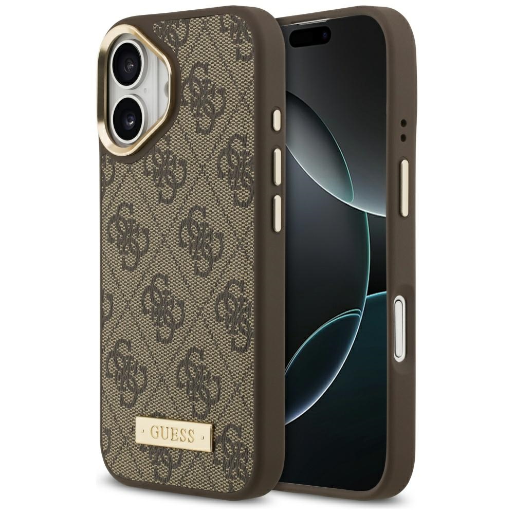 Guess 4G Logo Plate MagSafe чехол iPhone 17 коричневый