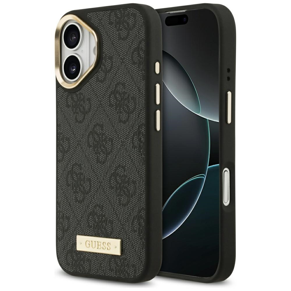 Guess 4G Logotipo Plokštelė Magnetinis dėklas telefonui iPhone 17 juodas