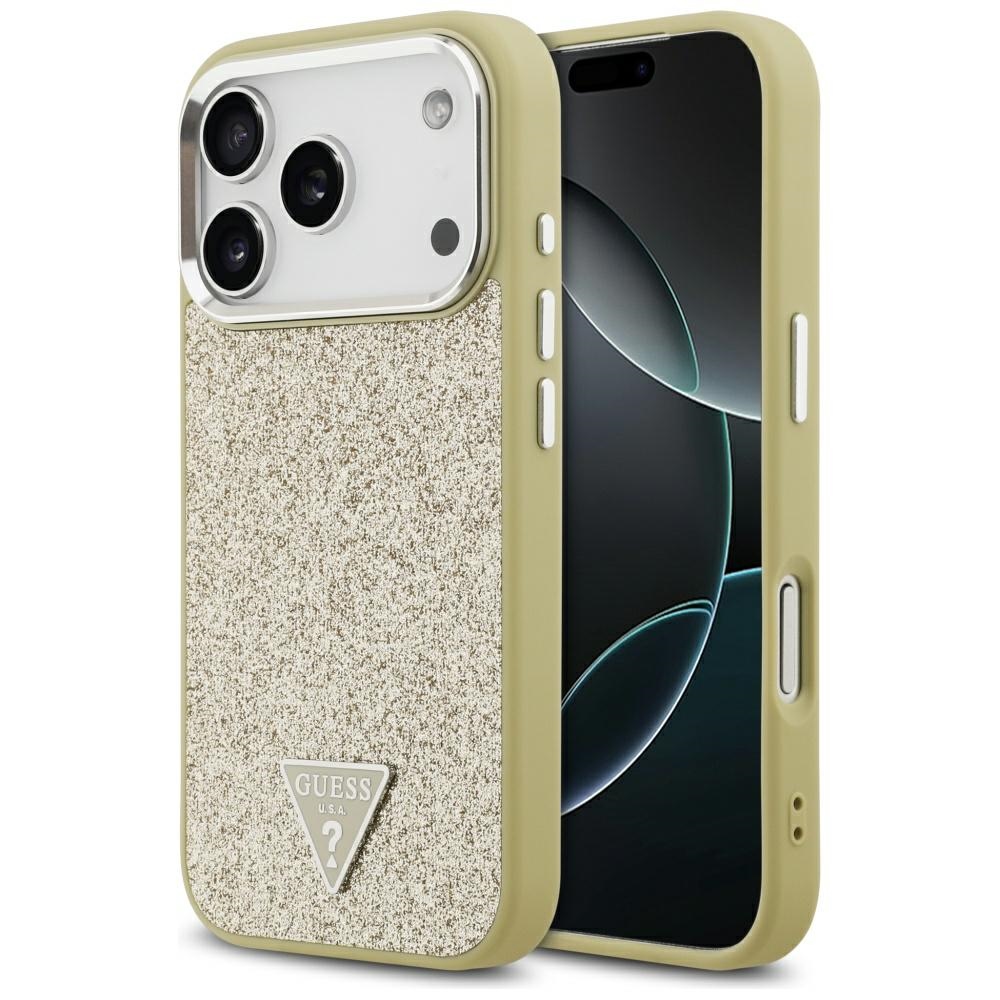 Guess Glitter Triangle Logo MagSafe чехол iPhone 17 Pro золотой