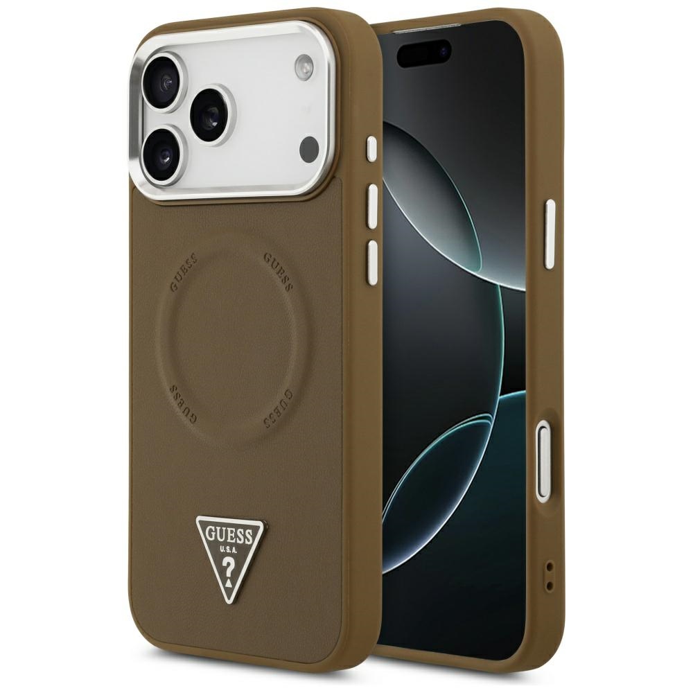 Guess Trikampio logotipo magnetinis dėklas iPhone 17 Pro - rudas