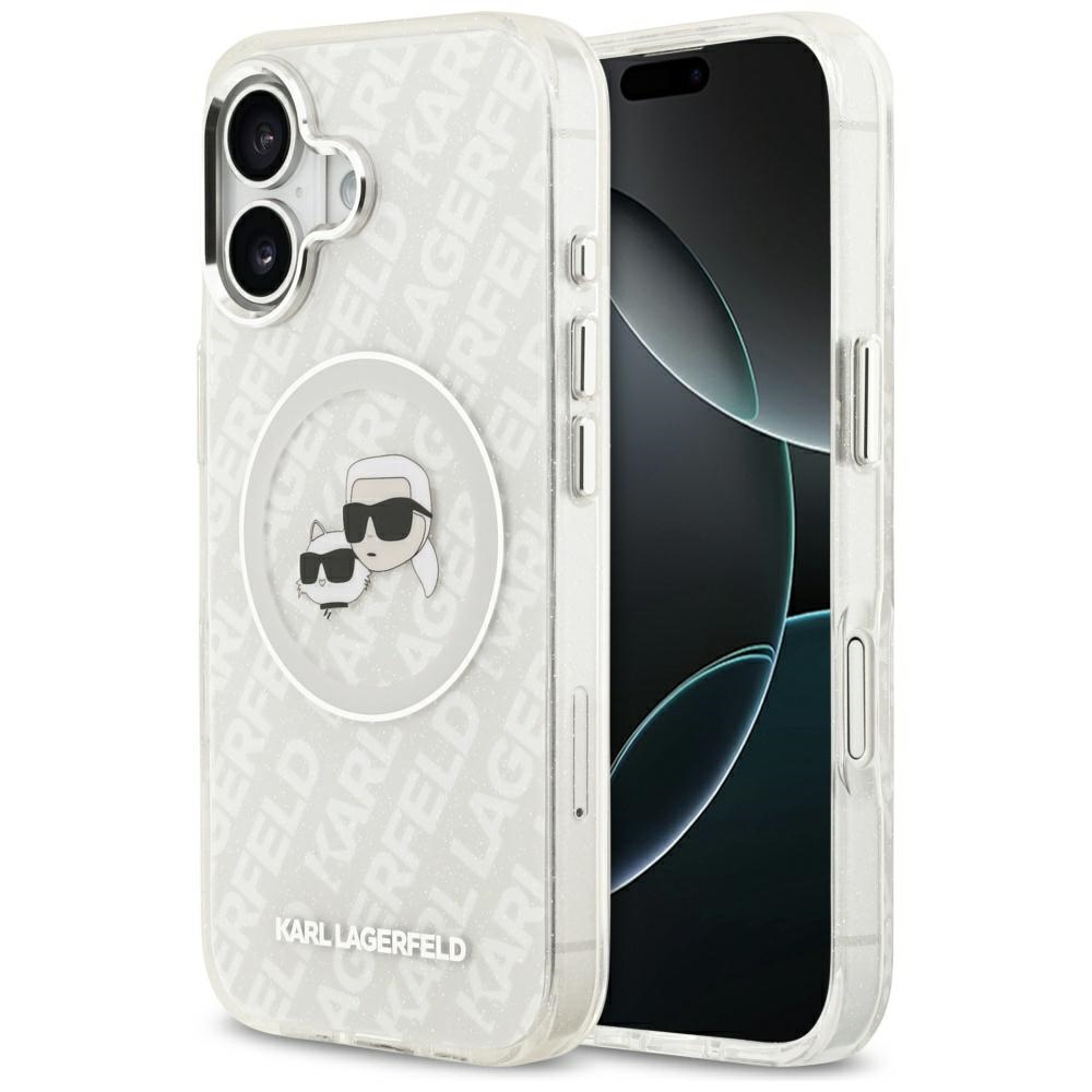 Karl Lagerfeld IML Glitter Karl & Choupette Heads Logo MagSafe iPhone 17 Case - Gray