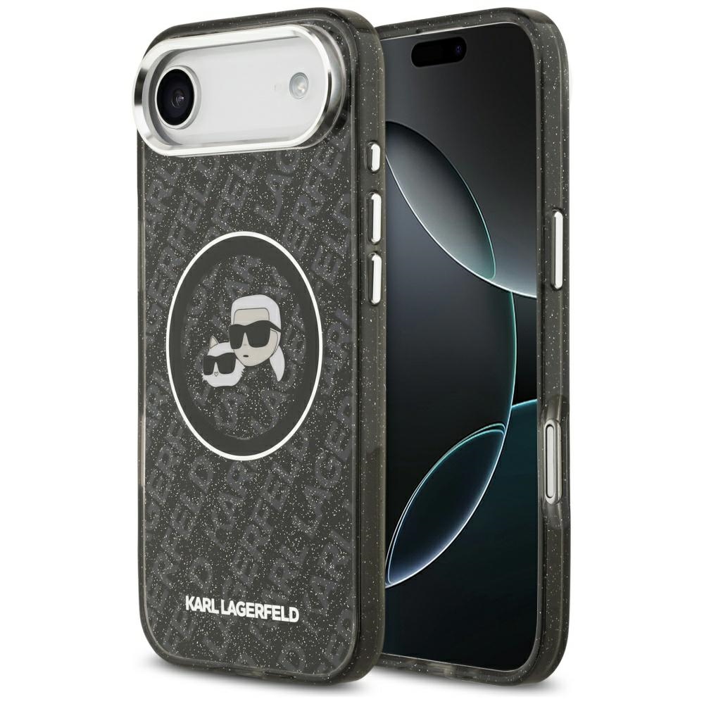Karl Lagerfeld IML Blizgučiai Karl & Choupette Heads Logo Magnetinis iPhone Air dėklas - juodas