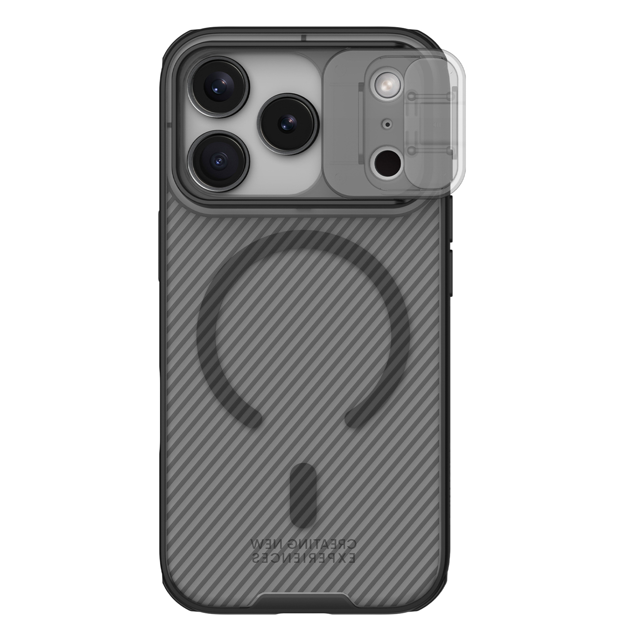 "Nillkin CamShield Pro MagSafe" suderinamas dėklas "iPhone 17 Pro" - skaidrus, juodas
