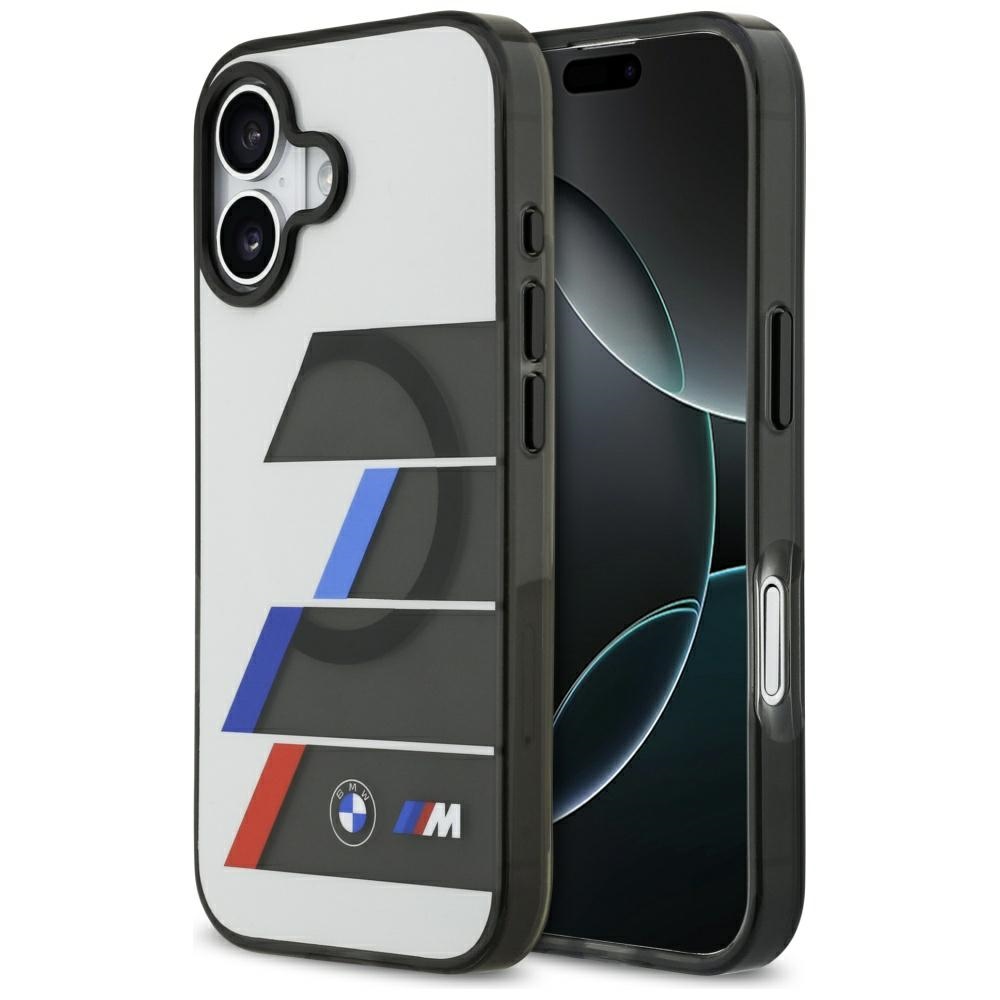 BMW M IML Metaliniai mygtukai su trispalvėmis linijomis "MagSafe" dėklas "iPhone 17" - pilkas