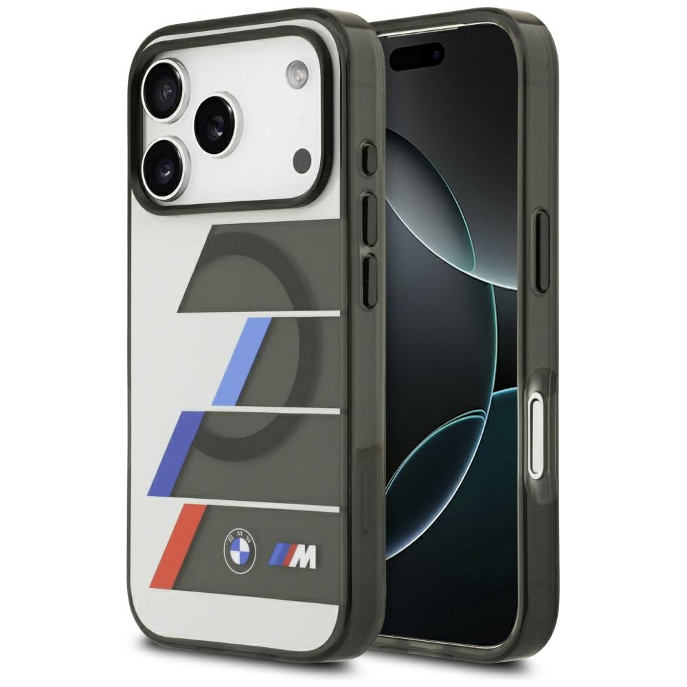 BMW M IML metaliniai mygtukai trispalvės linijos magnetinis dėklas telefonui iPhone 17 Pro - pilkas