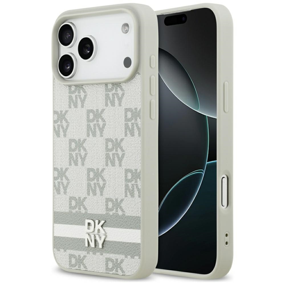 DKNY languotas su atspausdintomis juostelėmis dėklas telefonui iPhone 17 Pro Max - smėlinis