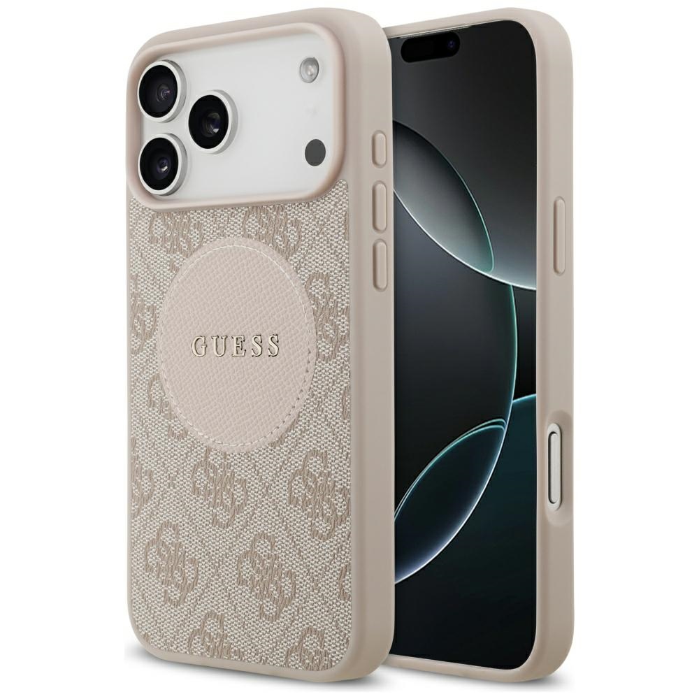 GUESS dėklas telefonui IPHONE 17 Pro Max, suderinamas su MagSafe GUHMP17XP4PGRSGP (PU 4G apskritimas su klasikiniu logotipu) rožinis