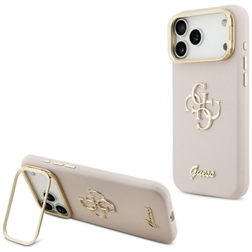 GUESS dėklas telefonui IPHONE 17 Pro Max GUHCP17XPCS4GSP (grūdinto PU didelis 4G ir stovo kamera) rožinis