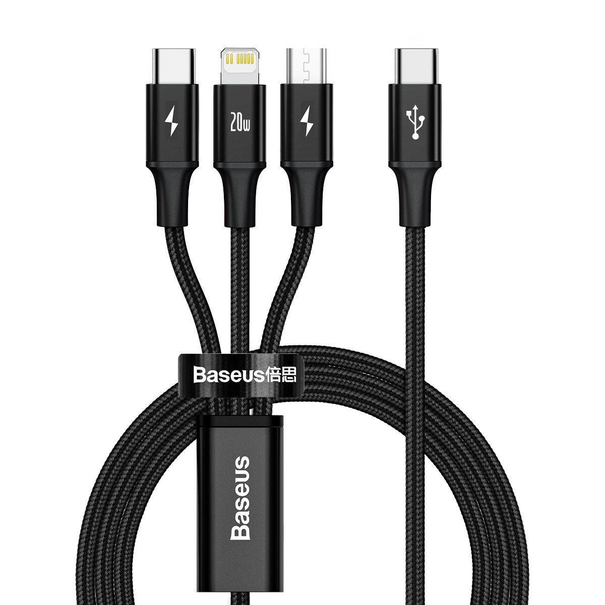 Baseus kabelis 3in1 Rapid PD USB-C - micro USB + Lightning + USB-C 1,5m juodas 20W