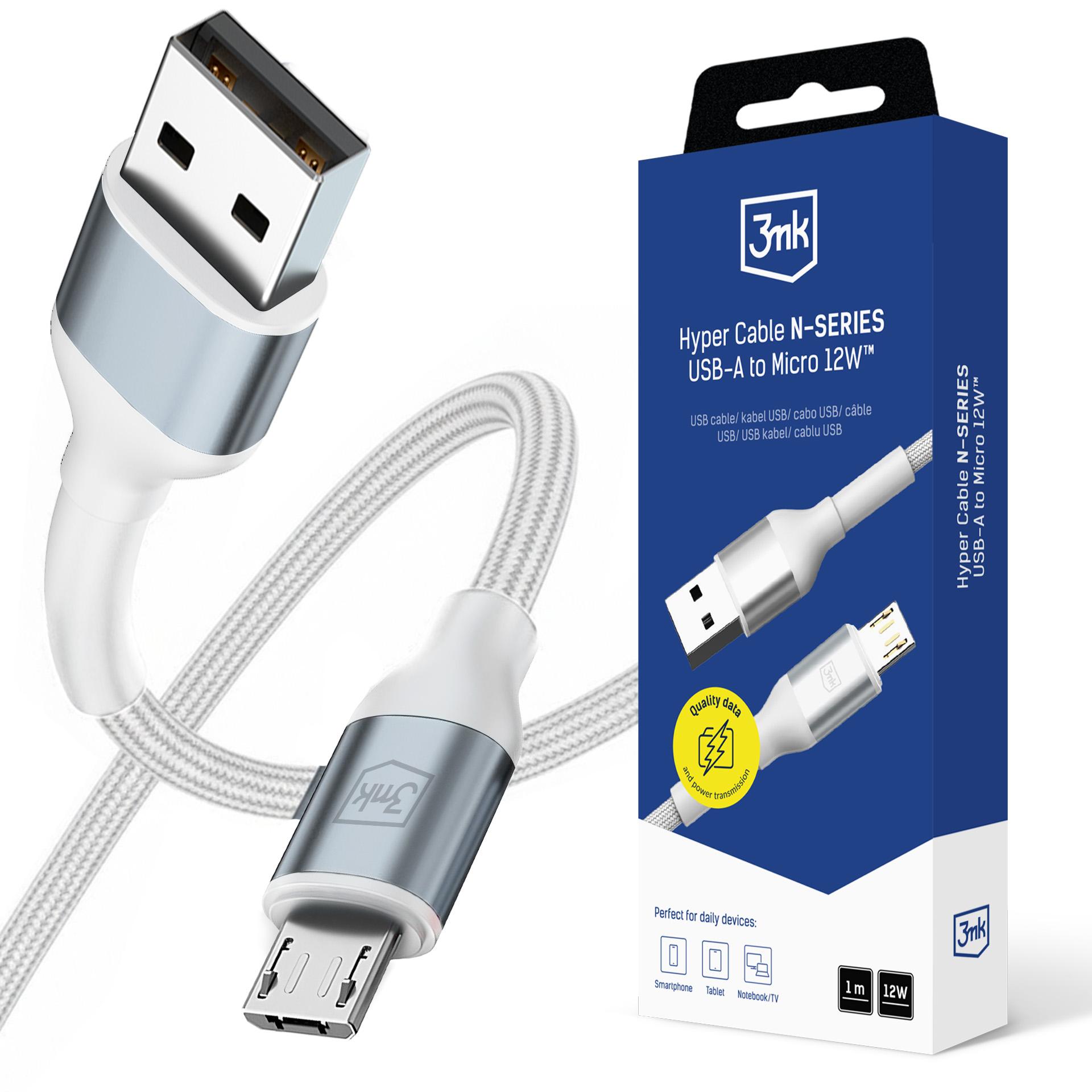 3mk Hyper Cable N-SERIES Кабель USB-A / MicroUSB 1м 5V/2.4A 12W - белый