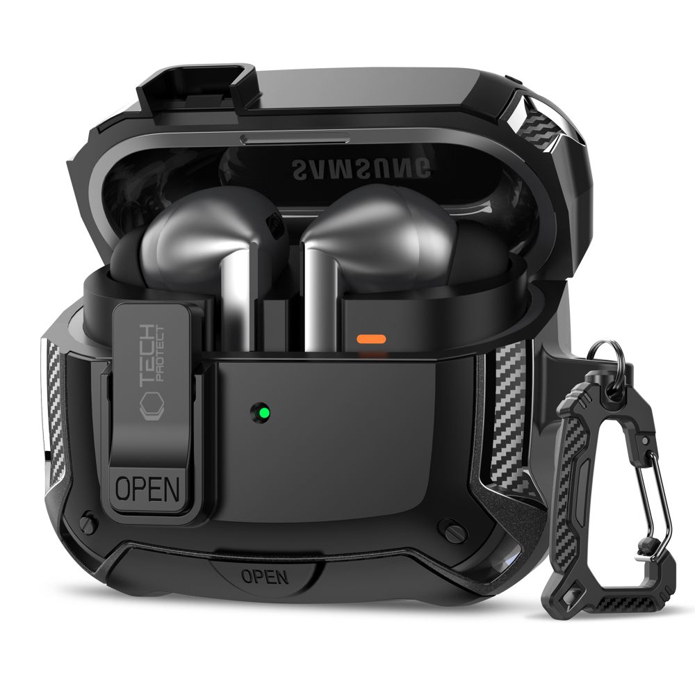 Tech-Protect silikoninis dėklas su kabliuku Samsung Galaxy Buds 3 / 3 FE / 3 Pro ausinėms - juodas