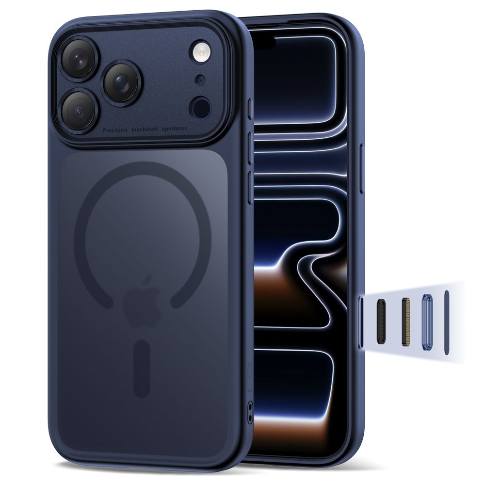 Tech-Protect Magpeak Magsafe CC dėklas telefonui iPhone 17 Pro - matinės tamsiai mėlynos spalvos