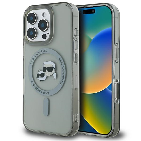 Karl Lagerfeld IML Metal Karl&Choupette Head magnetinis dėklas telefonui iPhone 16 Pro - juodas