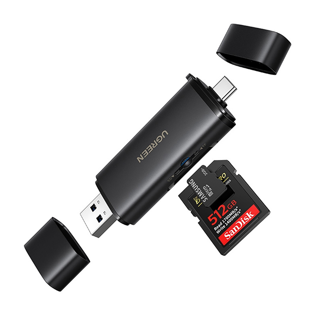 Ugreen 2in1 USB-C / USB-A SD 4.0 UHS-II kortelių skaitytuvas - juodas