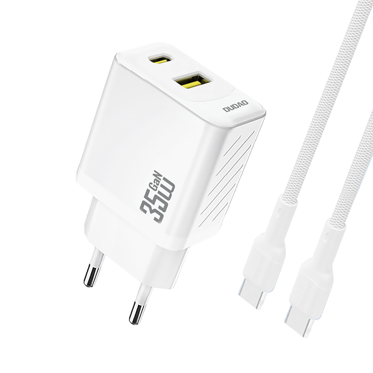 Dudao A27MaxCEU PD QC 35W USB-A USB-C Wall Įkroviklis with USB-C Laidas - Baltas