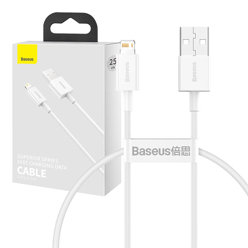 Baseus Superior USB - Lightning kabelis 2.4A 0.25 m baltas (CALYS-02)
