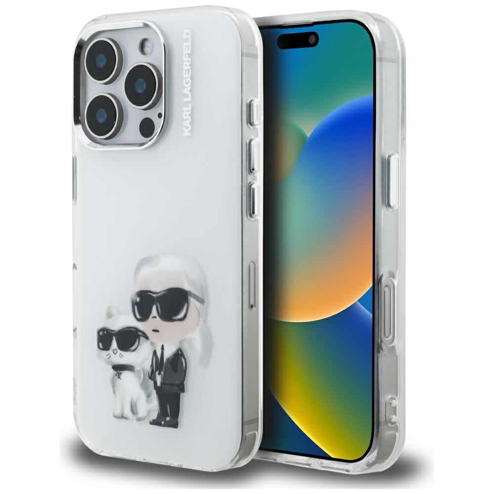 Karl Lagerfeld IML Aquarelle Karl & Choupette & Logo Case for iPhone 16 Pro Max - White