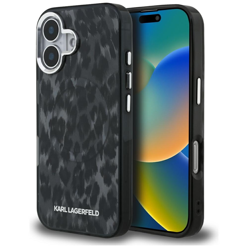 Karl Lagerfeld IML Leopard Pattern MagSafe deklas iPhone 16 - juodas