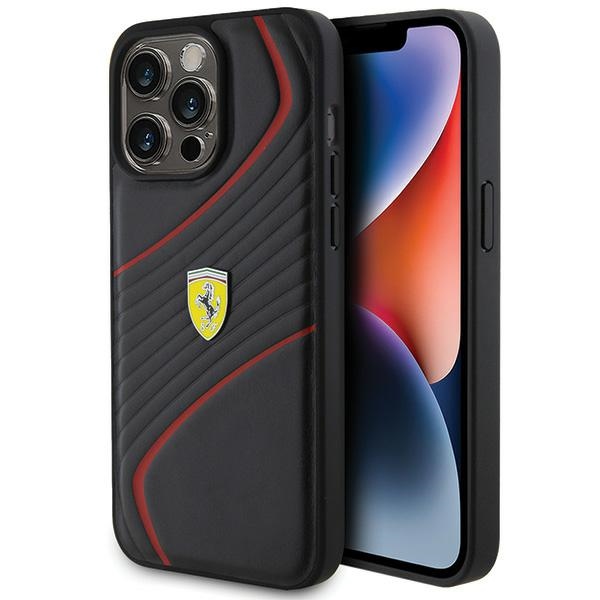 Ferrari Twist Metal Logo dėklas iPhone 15 Pro Max juodas
