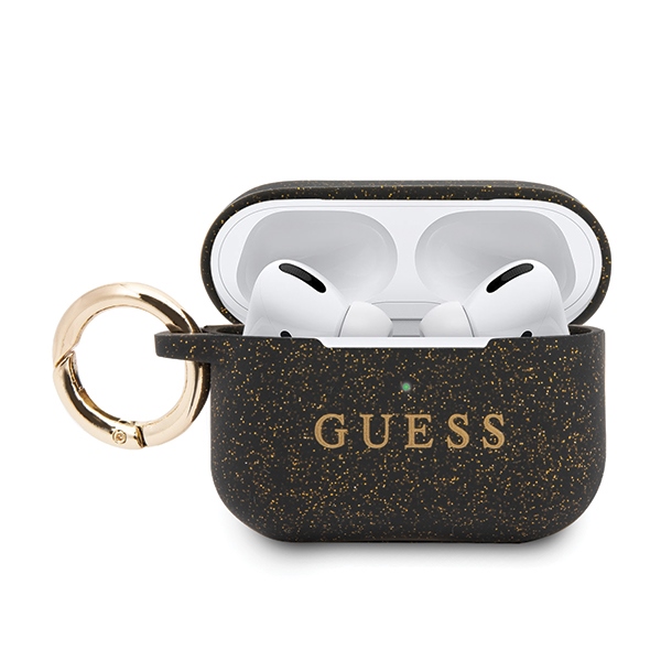 Guess Ring silikoninis dėklas AirPods Pro juodas su auksiniu